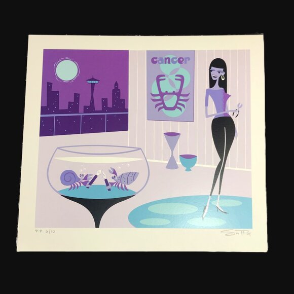 SHAG Josh Agle - 2003 "Cancer” Zodiac Serigraph Art Printer Proof Print Ltd Ed - Picture 1 of 16